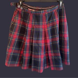 Red Plaid Pleated Mini Skirt with Zip Pockets